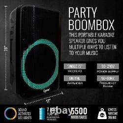 Enceinte de fête Bluetooth rechargeable de 5500W, 15 pouces, avec micro sans fil pour karaoké