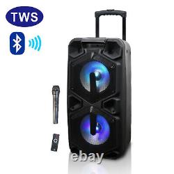 Enceinte de fête portable Bluetooth avec double subwoofer de 10 pouces et 9000W avec télécommande, lumières et micro