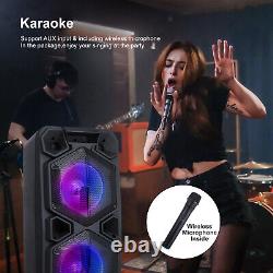 Enceinte de fête portable Bluetooth avec double subwoofer de 10 pouces et 9000W avec télécommande, lumières et micro