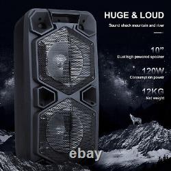 Enceinte de fête portable Bluetooth avec double subwoofer de 10 pouces et 9000W avec télécommande, lumières et micro