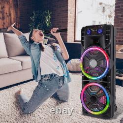 Enceinte de fête portable Bluetooth de 2800 W avec double subwoofer de 12 pouces, télécommande, lumières et micro