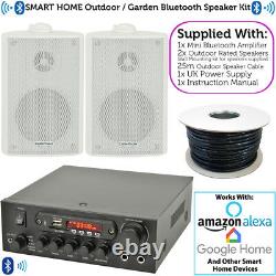 Extérieur Bluetooth Speaker Kit 2x White Karaoke/stereo Amp Garden Bbq Parties