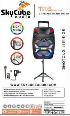 Haut-parleur Bluetooth 15 Skycube 12500watts P. M. P. O Wirelessmicrophone Stand Remot
