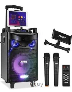Haut-parleur Bluetooth Moukey Karaoke Avec 2 Microphones Sans Fil, Support De Tablette À Distance