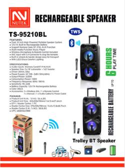 Haut-parleur Bluetooth rechargeable 9000W avec double subwoofer de 10 pouces, karaoké de fête, DJ, micro à LED
