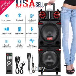 Haut-parleur Bluetooth rechargeable à double 10 pouces et 9000W pour fête FM Karaoké DJ AUX