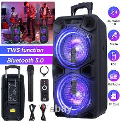 Haut-parleur Bluetooth sans fil Dual 10 avec caisson de basses, mode soirée, FM, karaoké, DJ avec micro et télécommande