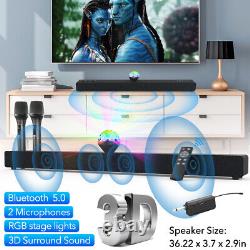 Haut-parleur de basses Bluetooth LED sans fil avec caisson de basses, karaoké et barre de son avec 2 micros sans fil