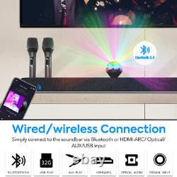 Haut-parleur portable sans fil pour fête avec Bluetooth, LED, karaoké et barre de son avec 2 micros sans fil