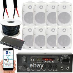 Kit Bluetooth 4 Zones8 X 60w Haut-parleurs Blancs Extérieurs Jardin Amplificateur Stéréo Bbq