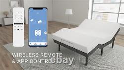 Lit Queen Bluetooth Cadre de lit réglable avec double massage, télécommande sans fil et éclairage sous le lit