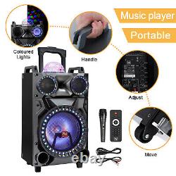 Machine de karaoké portable avec système de haut-parleurs Bluetooth, woofer 12', éclairage DJ et microphone.
