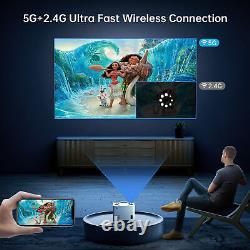 Projecteur intelligent 5G WiFi natif 1080P Android 10 sans fil avec Bluetooth pour le cinéma maison.