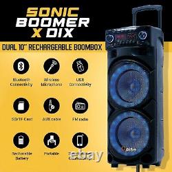 Qaise 8000 Watts Boombox Bluetooth Portable 2x10 Avec Microphone Sans Fil