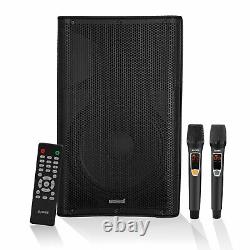 Système de sonorisation 5Core 12 pouces 1500W avec enceinte Bluetooth alimentée pour soirée + 2 micros UHF sans fil