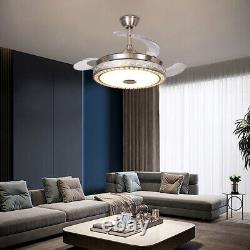 Ventilateur de plafond rétractable avec lumière LED et haut-parleur Bluetooth 7 couleurs changeantes Nouveau