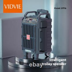 Vidvie Trolley Haut-parleur Bluetooth Sans Fil Sp916 Black Karaoke 2 Microphone